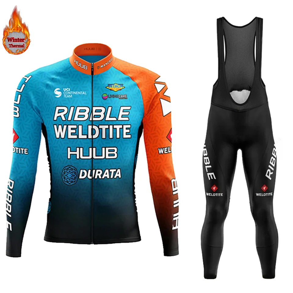 

2023 Winter Thermal Fleece Cycling Jersey Set HUUB Cycling Clothing Maillot Bicycle Clothes Bib Pants Set Men Mtb Bike Triathlon