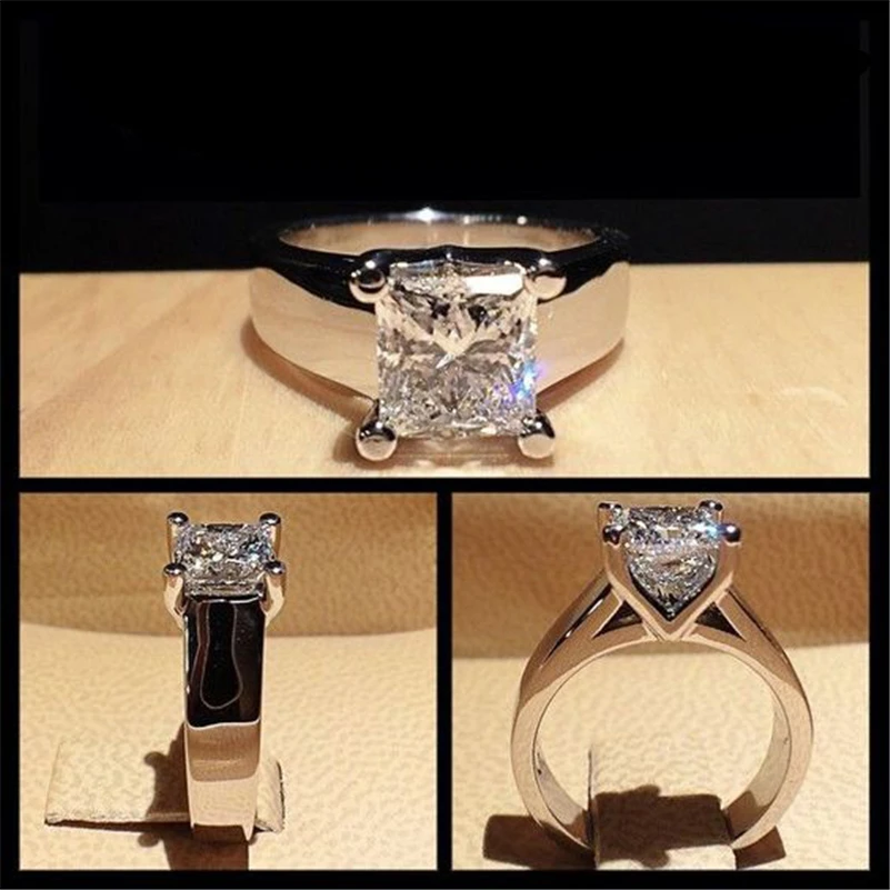 

925 Sterling Silver color Mens Ring for Women Origin Natural Moissanite Gemstone Silver 925 Jewelry Square Diamond Zircon Rings