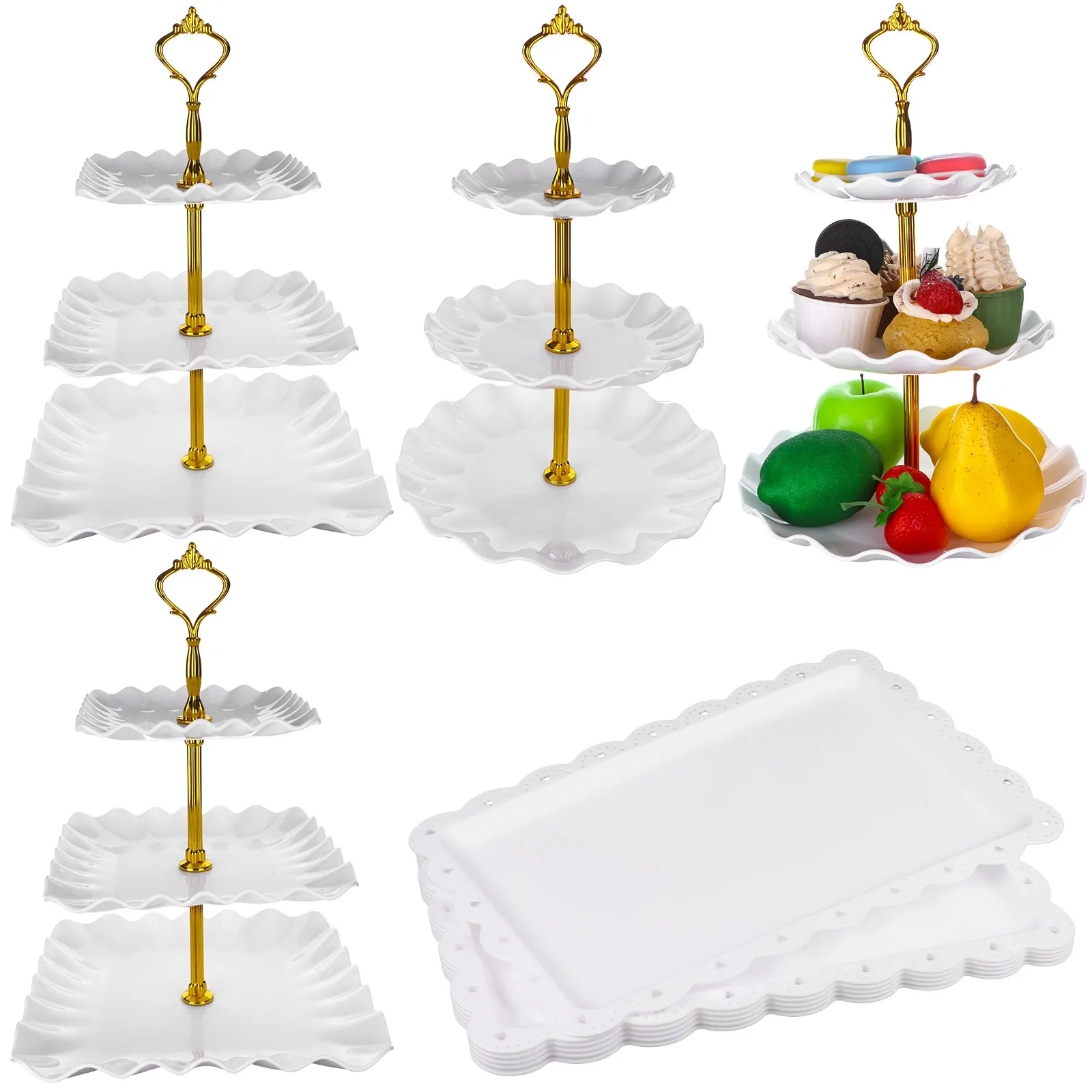 

10Pcs Tiered Cupcake Stand Set, 4Pcs 3 Tier Plastic Serving Tower Dessert Display Stand Cupcake Stand Holder with 6Pcs Dessert T