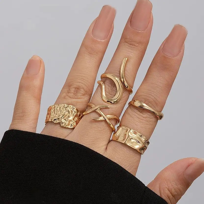 5 шт. комплект женских колец в стиле панк и хип-хоп.Пять комплектов Геометрия
