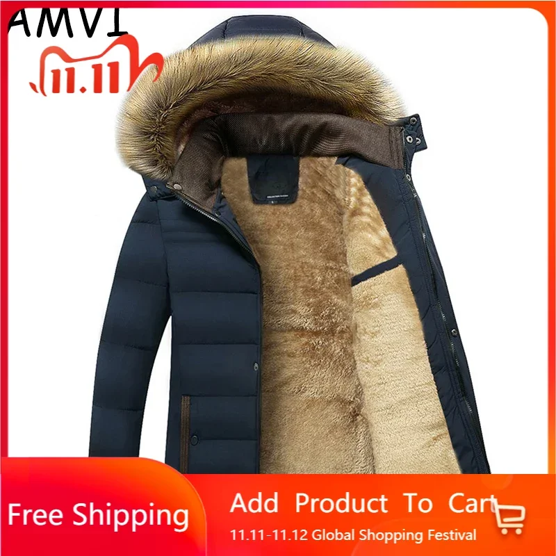 

Winter New Warm Thick Fleece Jackets Men's Waterproof Hooded Fur Collar Parka Jacket Coats Man Autumn Fashion Casual Parkas Male