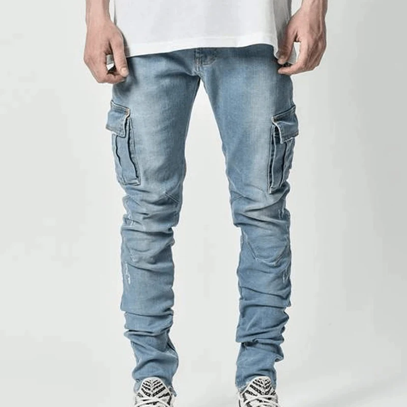 Fashion Multi Pockets Vintage Cargo Jeans Men Casual Blue Denim Trousers Hip Hop Streetwear Trousers Male Daily Wear Y2k Pants