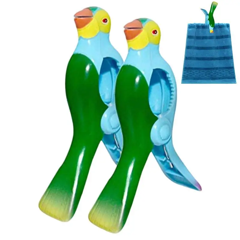 

Chair Clips 2PCS No Trace Cartoon Parrot Beach Towel Clip Cruise Essentials Beach Chair Clips For Clothesline Photos Paper