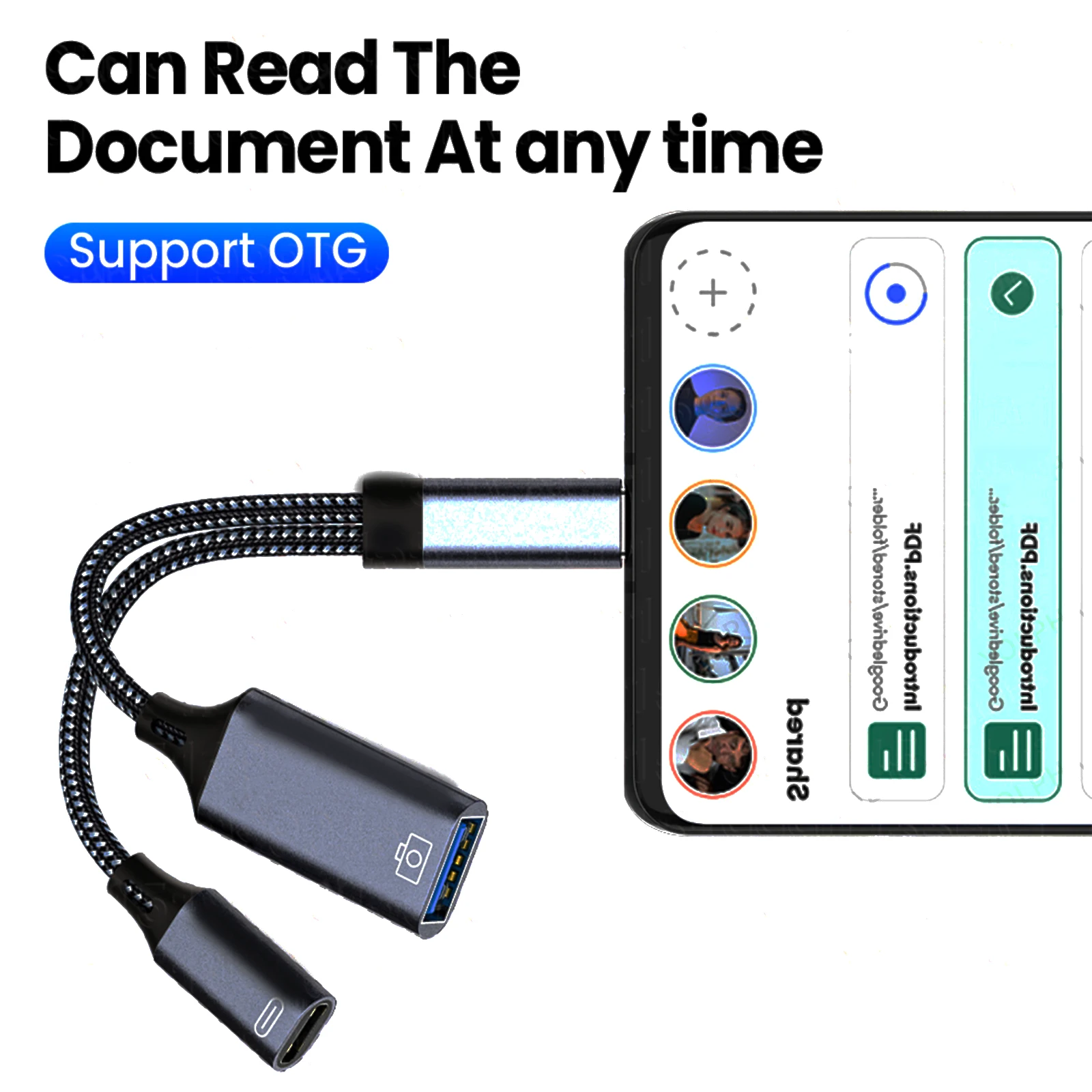 USB-кабель два в одном OTG с адаптером для зарядки PD Адаптер типа C к USB A двумя портами