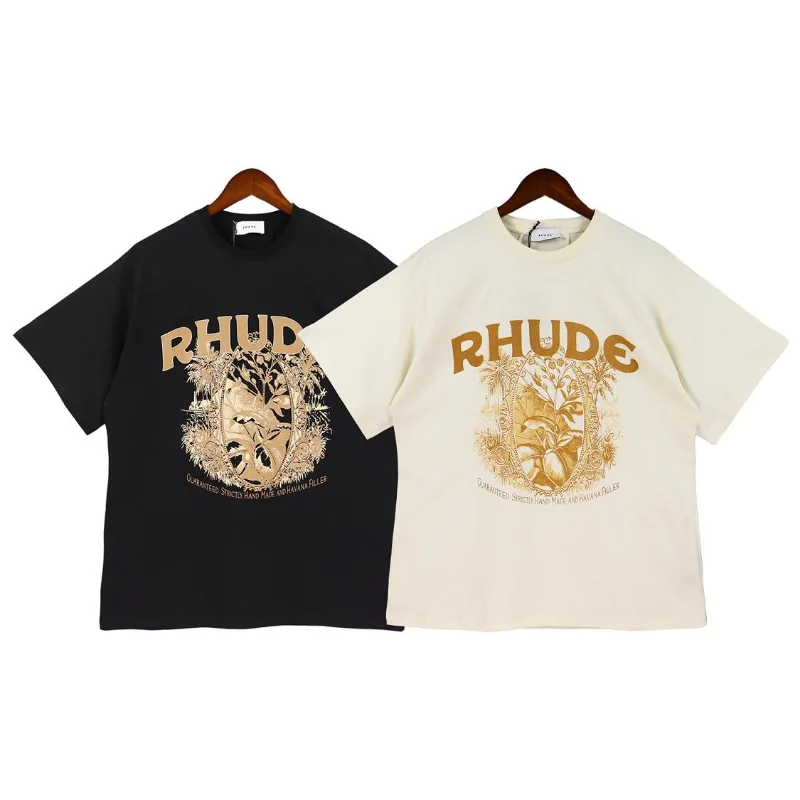 

Top Version 1:1 Vintage Round Neck Letter Print Rhude T Shirt Men Women EU Size 100% Cotton Casual High Street Rhude Top Tees