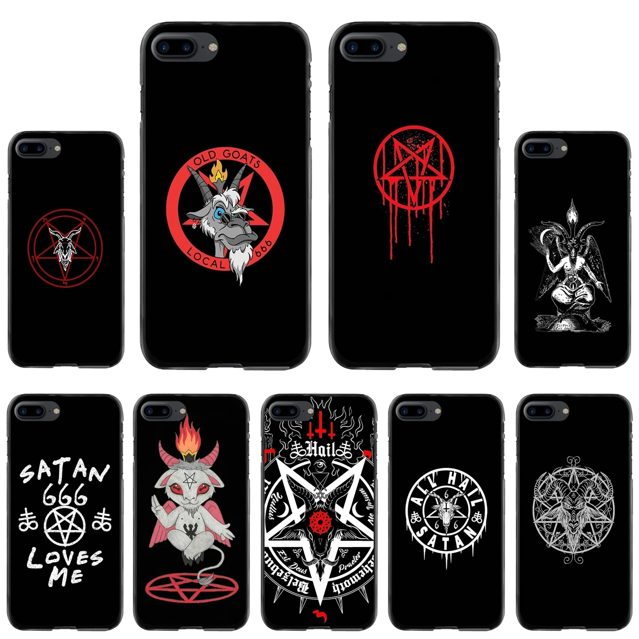 

For iPod Touch iPhone 11 12 Pro MAX 4S 5 5S SE 6 6S 7 8 Plus X XR XS Pentagram Baphomet Satan Plastic Black Case