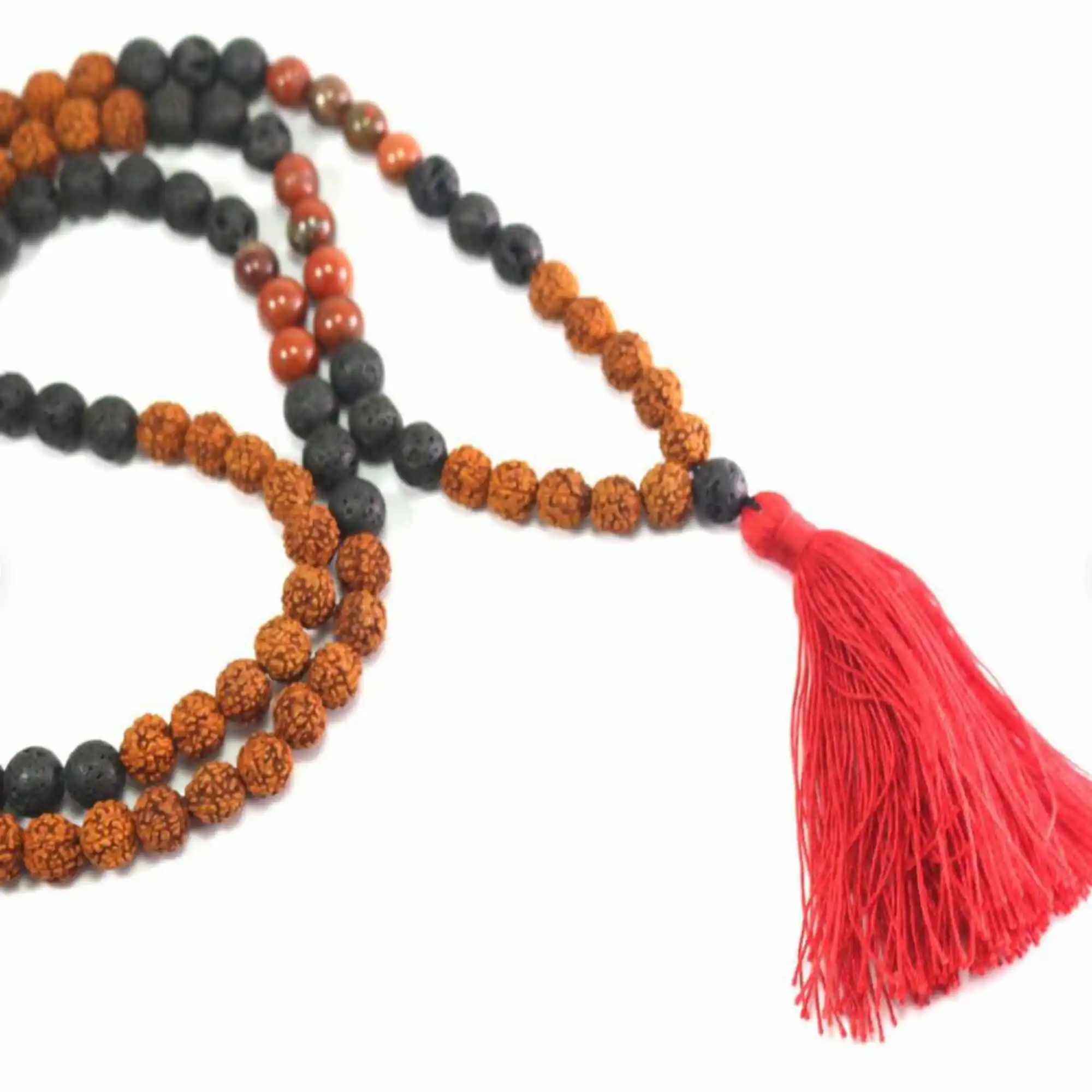 

Natural 8mm brown Rudraksha black lava Red Jasper 108 knot Necklace Wristband Emotional Seven Chakras Glowing Christmas Calming