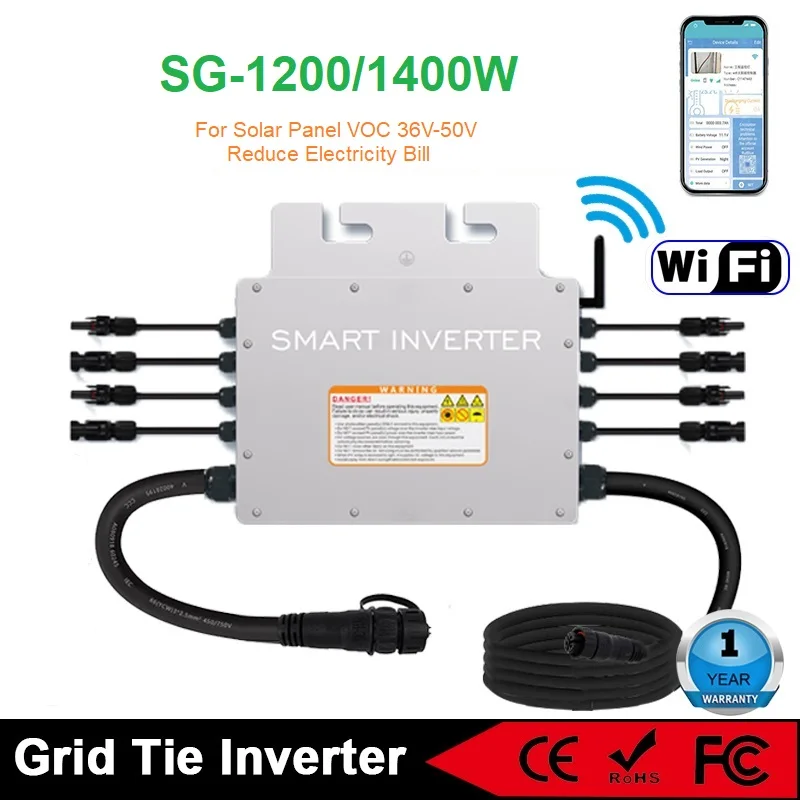 

1200/1400W Grid Tie Micro Inverter With WIFI Communication Waterproof IP65 MPPT Stackable DC30-60V Solar Input for PV Panel