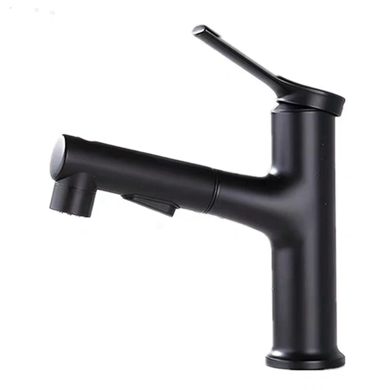 

Basin Faucets Hot Cold Water Tap Deck Mounted Single Handle Pull Out Sink Mixer Tap Bathroom Accessories, Black