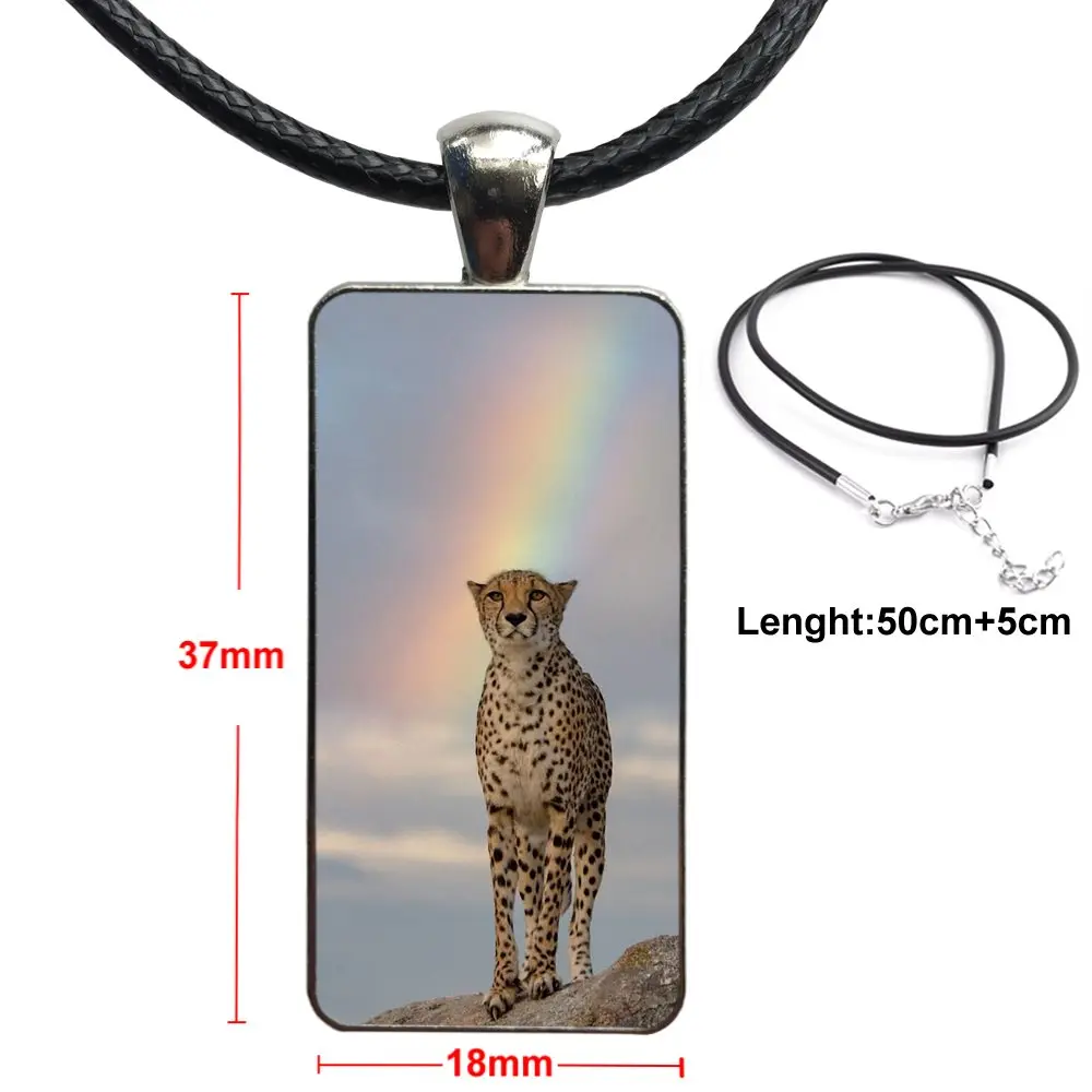Cusised Cheetah For Unisex Gift Fashion Glass Cabochon Pendant Black Hematite Necklace With Women Steel Plated Statement Jewelry images - 6