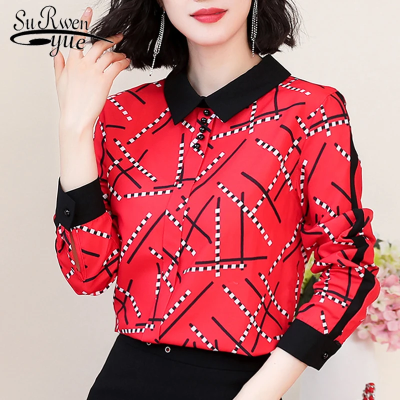 

Autumn New Casual Elegant Womens Tops and Blouses Long Sleeve Women Shirts Turn-down Collar Slim Women Clothing 5984 50