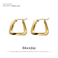 showfay gold color copper hoop earrings for women small simple irregular geometry huggies ear rings steampunk accessories