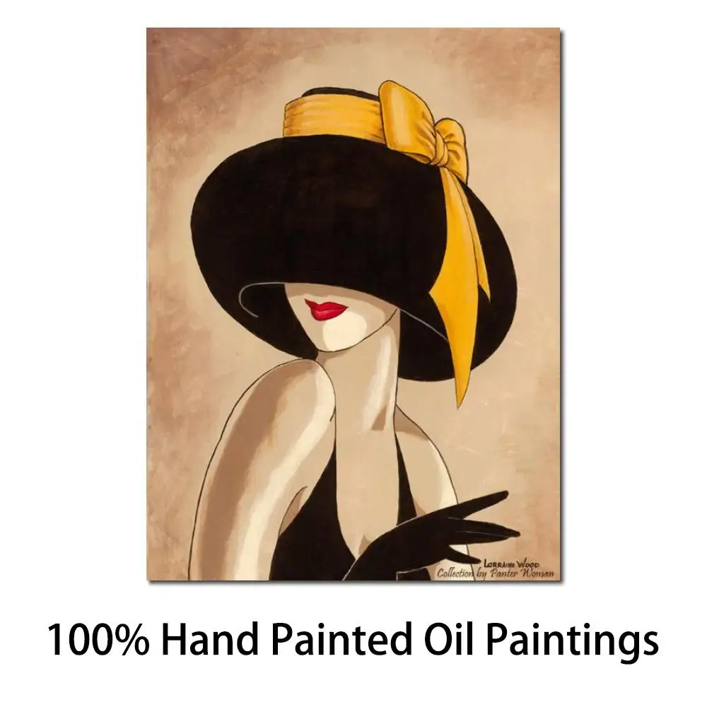Холст ручной работы абстрактные картины женщина в шляпе современное искусство