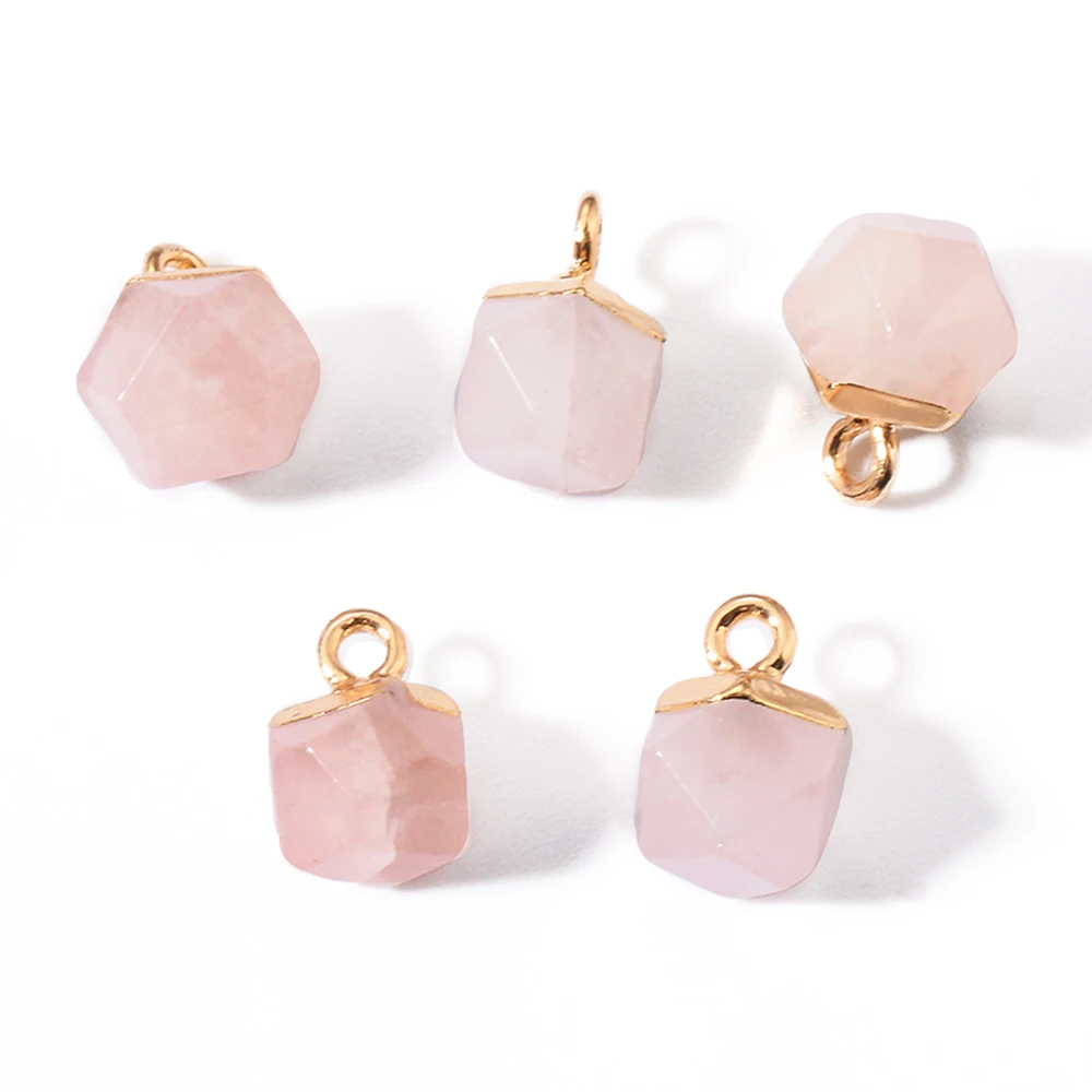 Stainless Steel Natural Stone Irregular Prism Pendant for Girl Metal Multicolor Bracelet Accessories DIY Jewelry Making Supplies