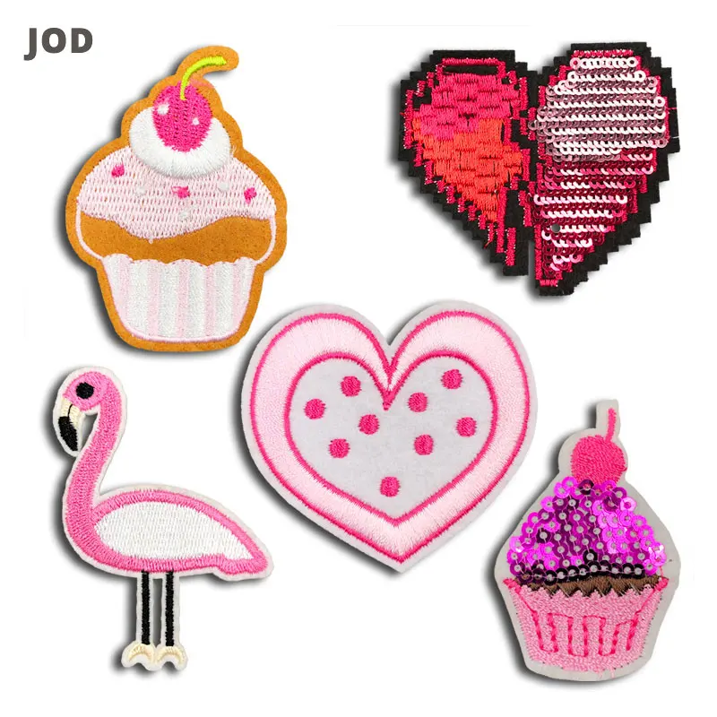 

Pink Heart Cake Patch Iron-on Transfers Stripes for Clothing Girl Embroidered Patches Thermal Stickers on Clothes Applique Badge