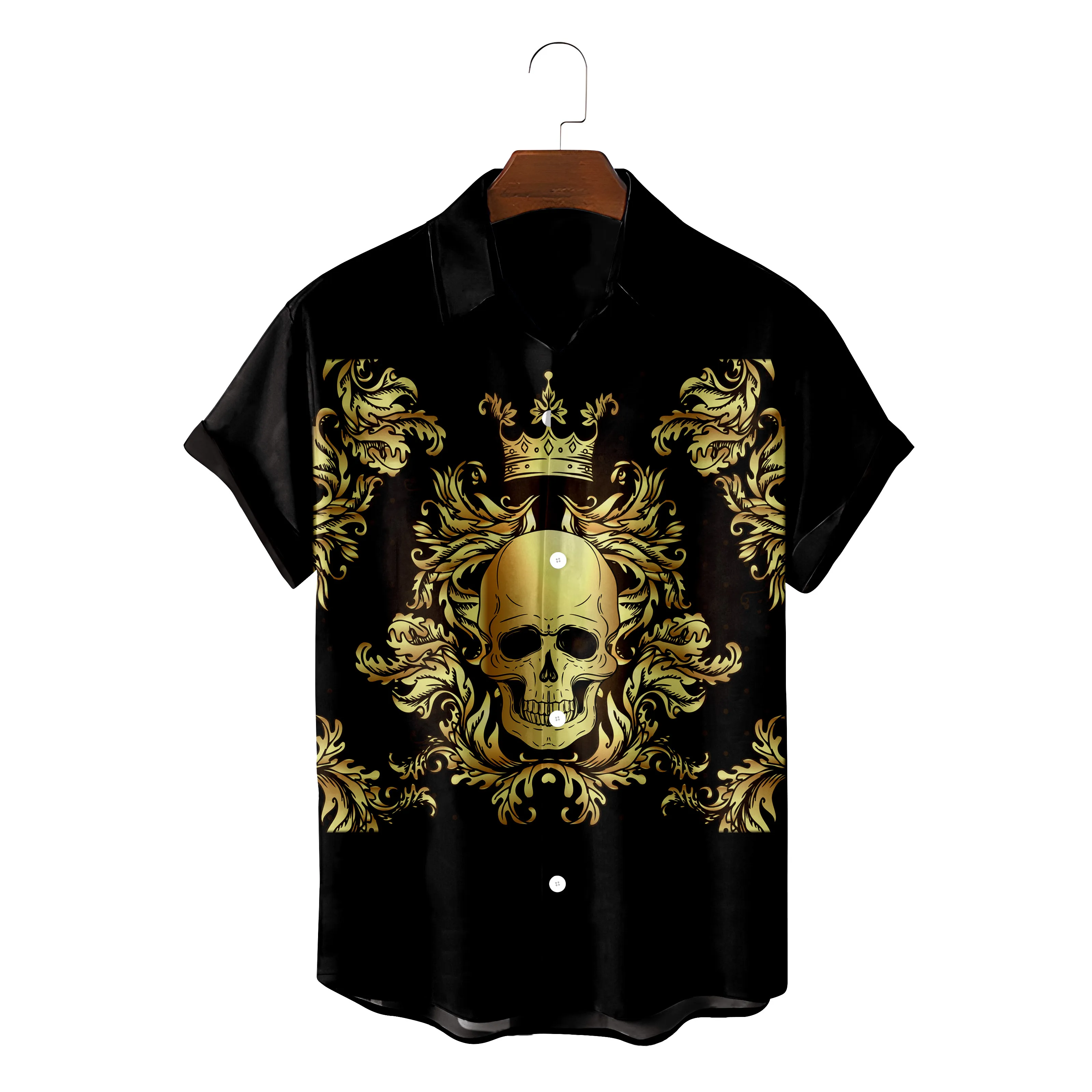 

Летняя модная мужская гавайская рубашка, Повседневная пляжная сорочка с коротким рукавом, на пуговицах, с принтом скелета, черепа, Размер 5XL,...