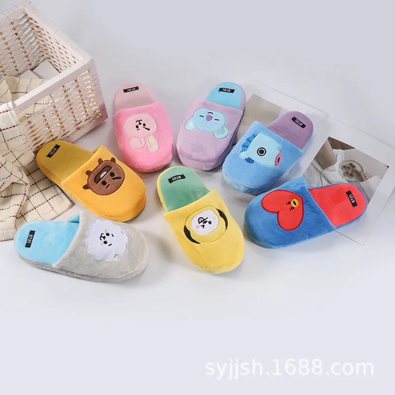 Anime Cartoon Bt21 Cooky Chimmy Tata Plush Slippers Y2K Autumn Winter New Home Indoor Floor Shoes Couple Warm Cotton