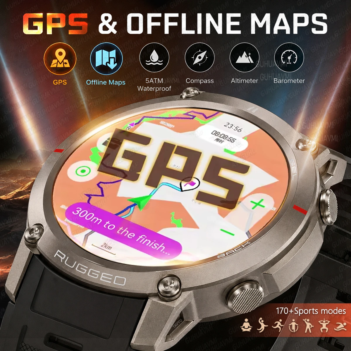 Фото Новые смарт-часы 2026 года для мужчин: GPS, офлайн-карты, AMOLED-экран 1,43 дюйма, барометр, 5ATM, звонки, измерение кислорода в крови, спортивные, прочные №1