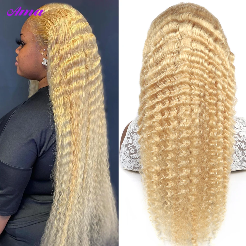 613 Lace Frontal Wig Curly Human Hair Wig Blonde Lace Front Wig 13x4 Lace Front Human Hair Wigs Blonde Deep Wave Frontal Wig