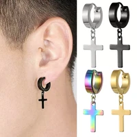 1 piece women mens stainless steel earrings blacksilver color cross gothic punk rock style pendientes dropping mujer moda