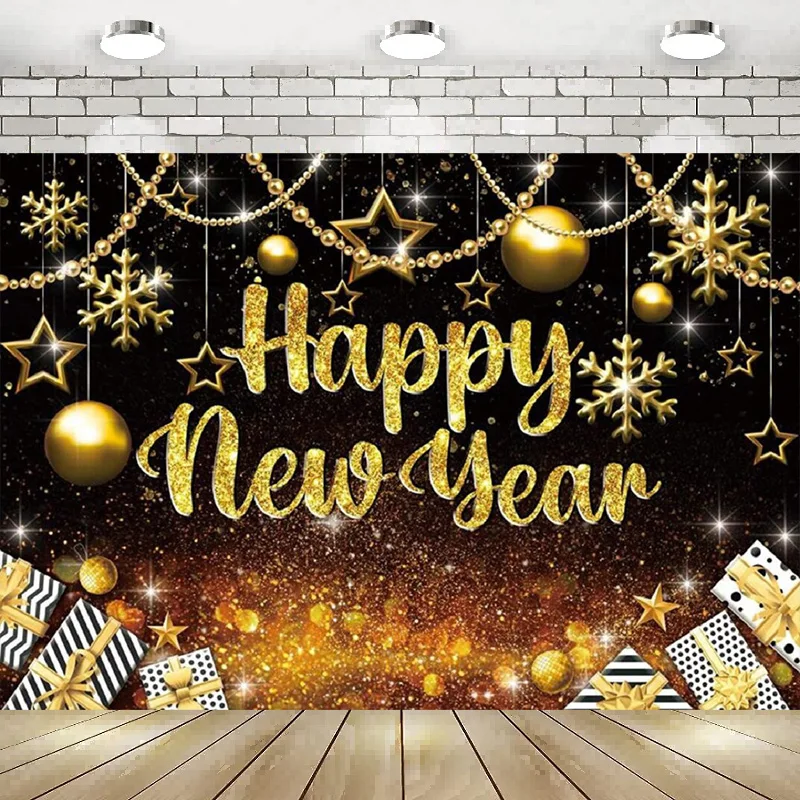 

Black And Gold Happy New Year Photography Backdrop Hello 2022 Kiss Me At Midnight Background Cheers Banner Poster Decoration