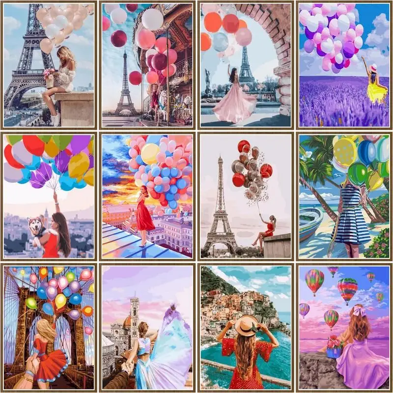 

CHENISTORY 40x50cm Oil Paint By Numbers Colored Balloon Girl Acrylic Drawing Canvas Wall Art Painting Figure Diy Home Decor Gi