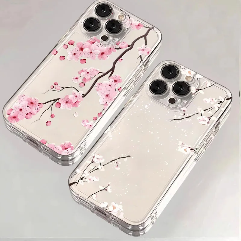 Фото Прозрачный чехол для телефона с цветочной веткой для iPhone 16 15 14 Pro 13 12 11 Max Mini 7 8 Plus XR X XS SE2022, противоударный силиконовый чехол №1