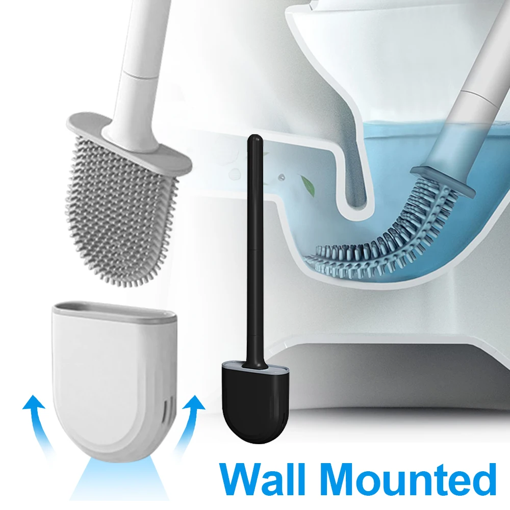 

Soft Glue Toilet Brush Breathable Crevice No Dead Angle Cleaning Brush Detachable Handle Wall-mounted Bathroom Cleaning Brush