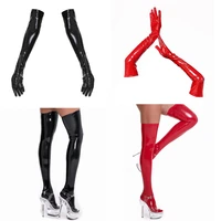 pvc wet look stockings gloves sexy women lingerie night club knee shiny stockings latex pu