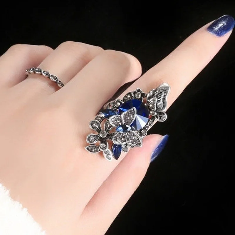 

Hot Sale 2Pcs/Set Butterfly Ring Sets Fashion Creative Bohemia Women's Banquet Hand Ring Luxury Big Ladies Jewelry