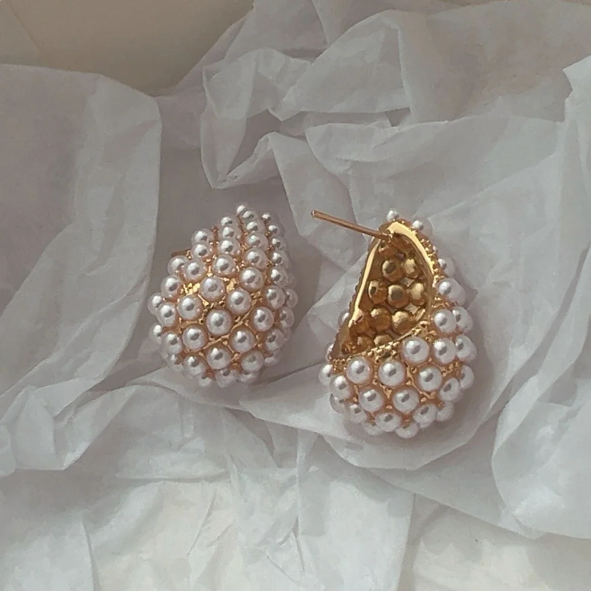 Серьги-подвески из меди с искусственным жемчугом