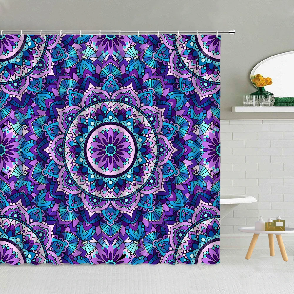 

Luxury Geometric Pattern Shower Curtain 3D Mandala Flowers Polyester Fabric Bathroom Hanging Curtains Washable National Customs