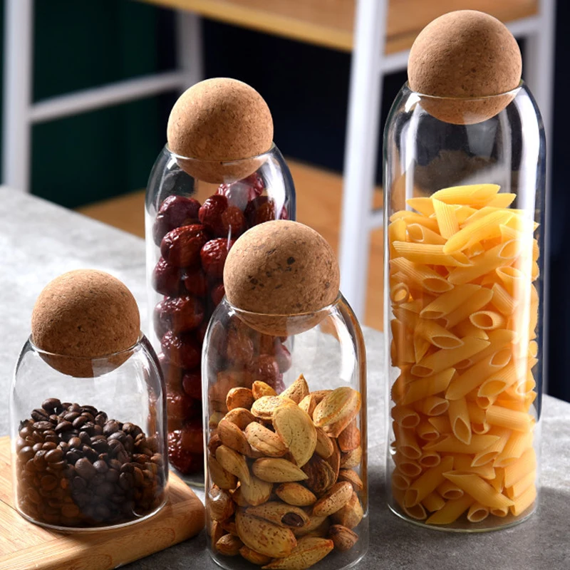 Home Ball Cork Lead-free Glass Jar with Lid Bottle Storage Tank Sealed Tea Cans Cereals Transparent Storage Jars Coffee Contains
