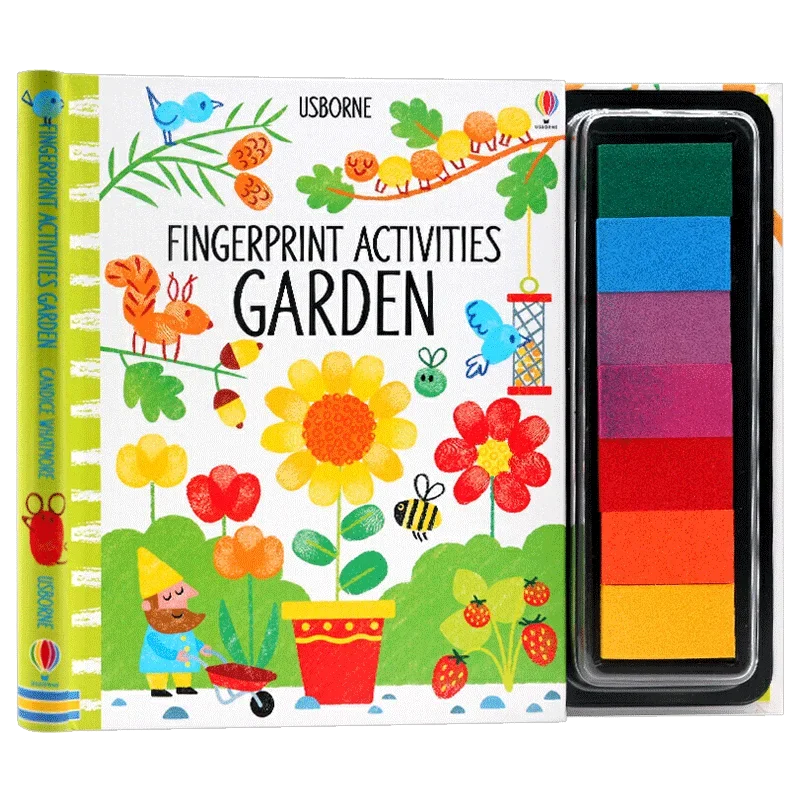 Фото Раскраска с отпечатками пальцев Usborne Garden DIY, детские книги в возрасте 3, 4, 5, 6 лет, английские книжки с картинками, 9781474932301 №1