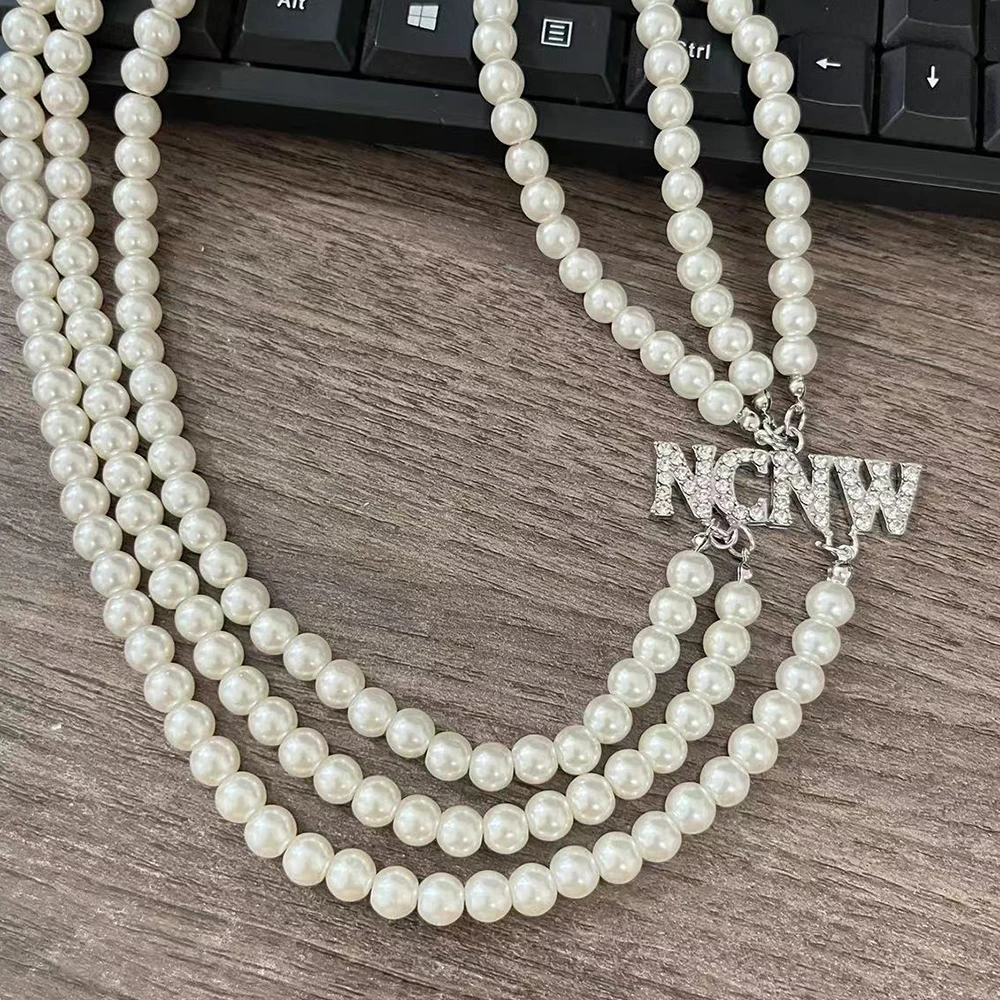 Женское трехслойное ожерелье с стеклянным жемчугом 8 мм подвеской NCNW Sister