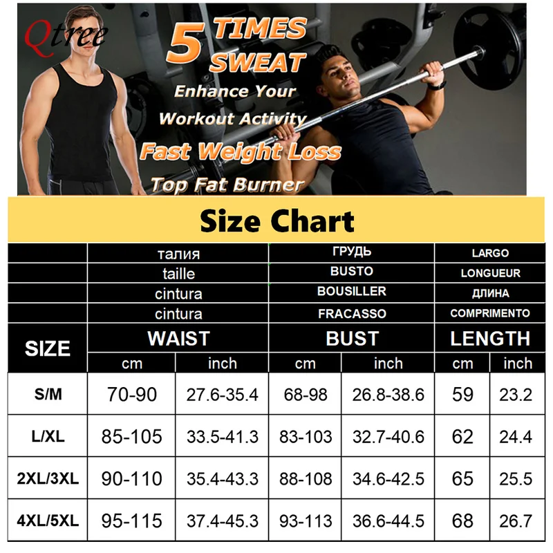 Men Sauna Vest Polymer Sweat Slimming Weight Loss Sauna Suit Tank Top Zipper Body Shaper Shirt Workout Waist Trainer Fat Burning