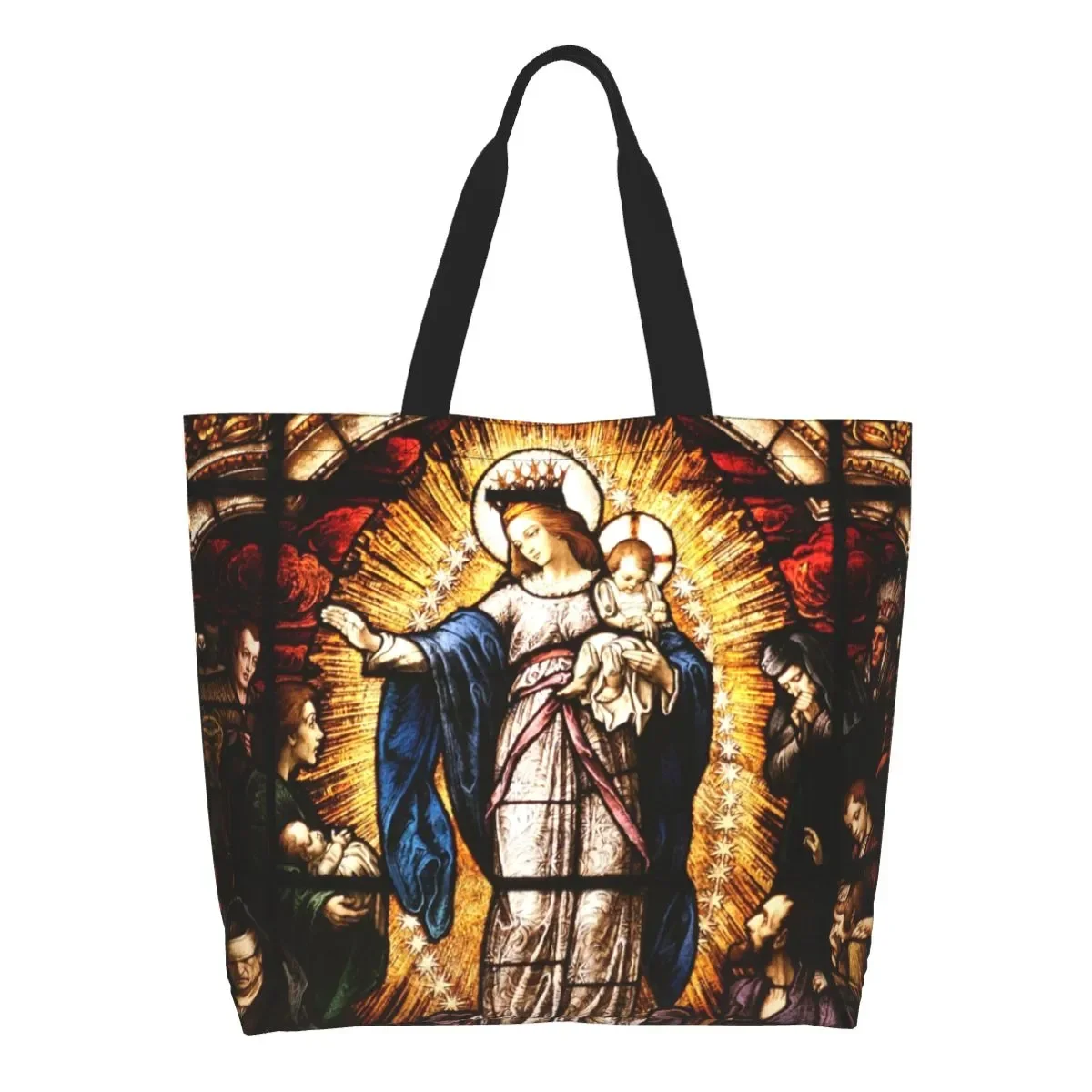 

Recycling The Virgin Mary Shopping Bag Canvas Shoulder Tote Bag Durable Catholic Our Lady of Guadalupe Groceries Shopper Bags