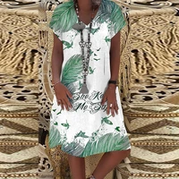 summer womens female casual loose v neck flying birds feather print short sleeve dresses a line dress vintage sleeve dress