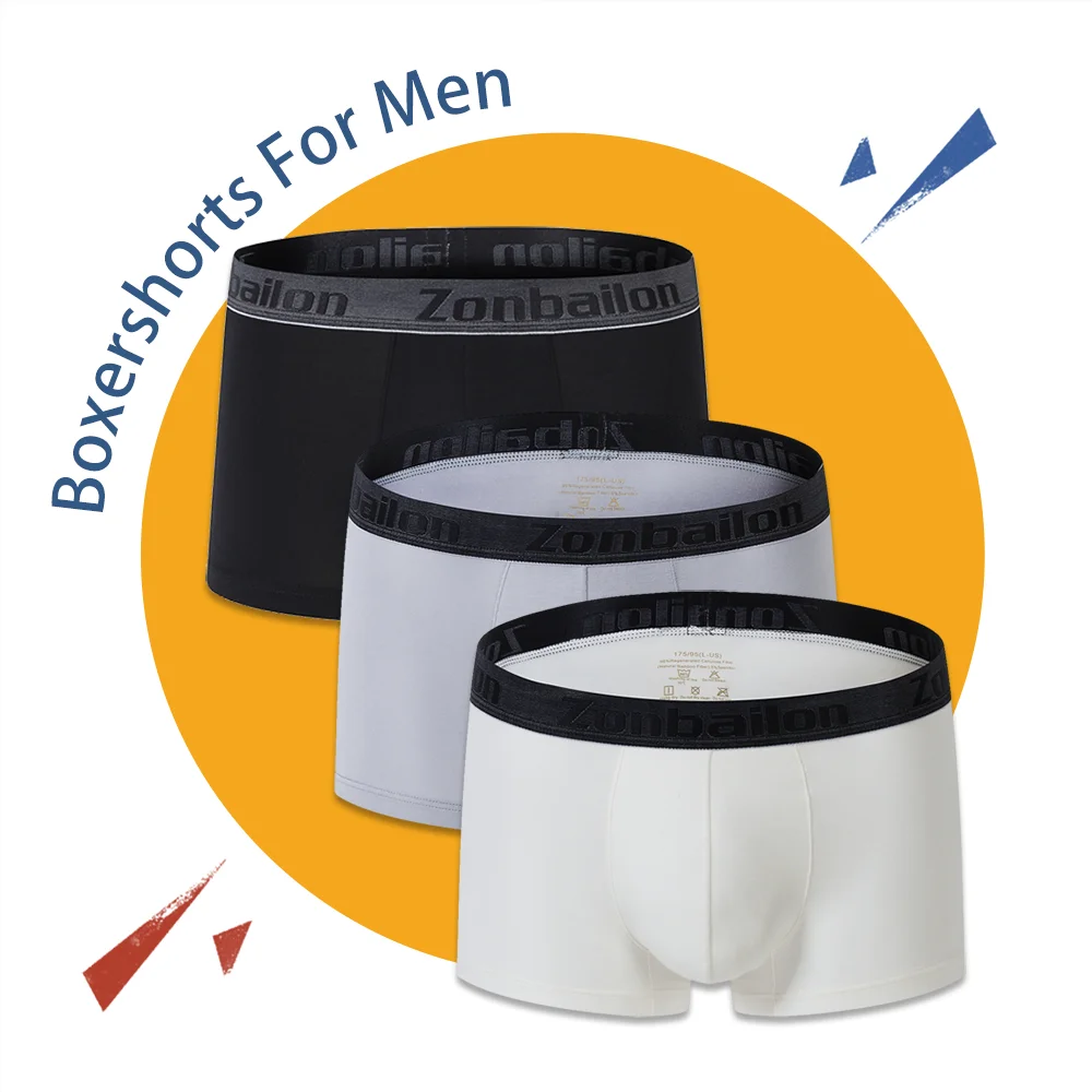 Men High Quality Bamboo Fiber Comfortable Boxer Shorts Soft Traceless Male Boxershorts Solid Color 3PCS