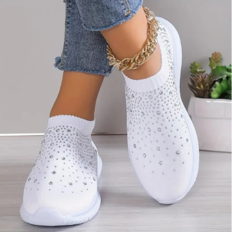 Женские сетчатые кроссовки со стразами, на мягкой подошве | AliExpress