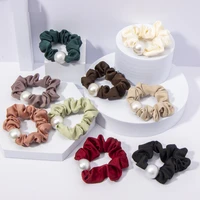 coral fleece headband for women pearls elastic scrunchies big size elegant colorful fashion hair accessories girl barrettes