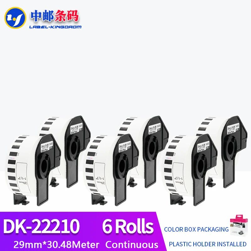

6 рулонов Универсальный DK-22210 этикетка 29 мм * 30,48 м Непрерывная совместимость брат принтер QL-570/700 все поставляются с пластиковым держателем