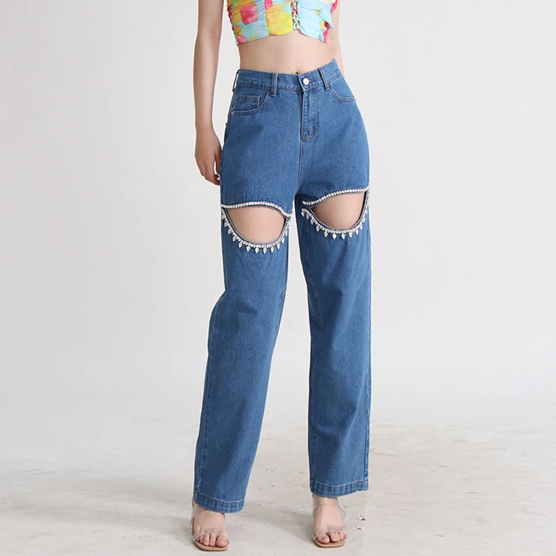 MSMUSI 2024 новые модные женские сексуальные джинсовые брюки с кристаллами и