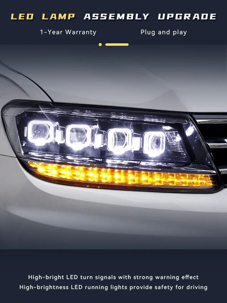 2 шт. авто фары для VW 2017-2021 Volkswagen Tiguan L передняя лампа модифицированная DRL фара