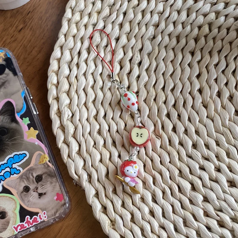 Женская милая мультяшная кошка яблоко клубника телефонная цепочка кавайная