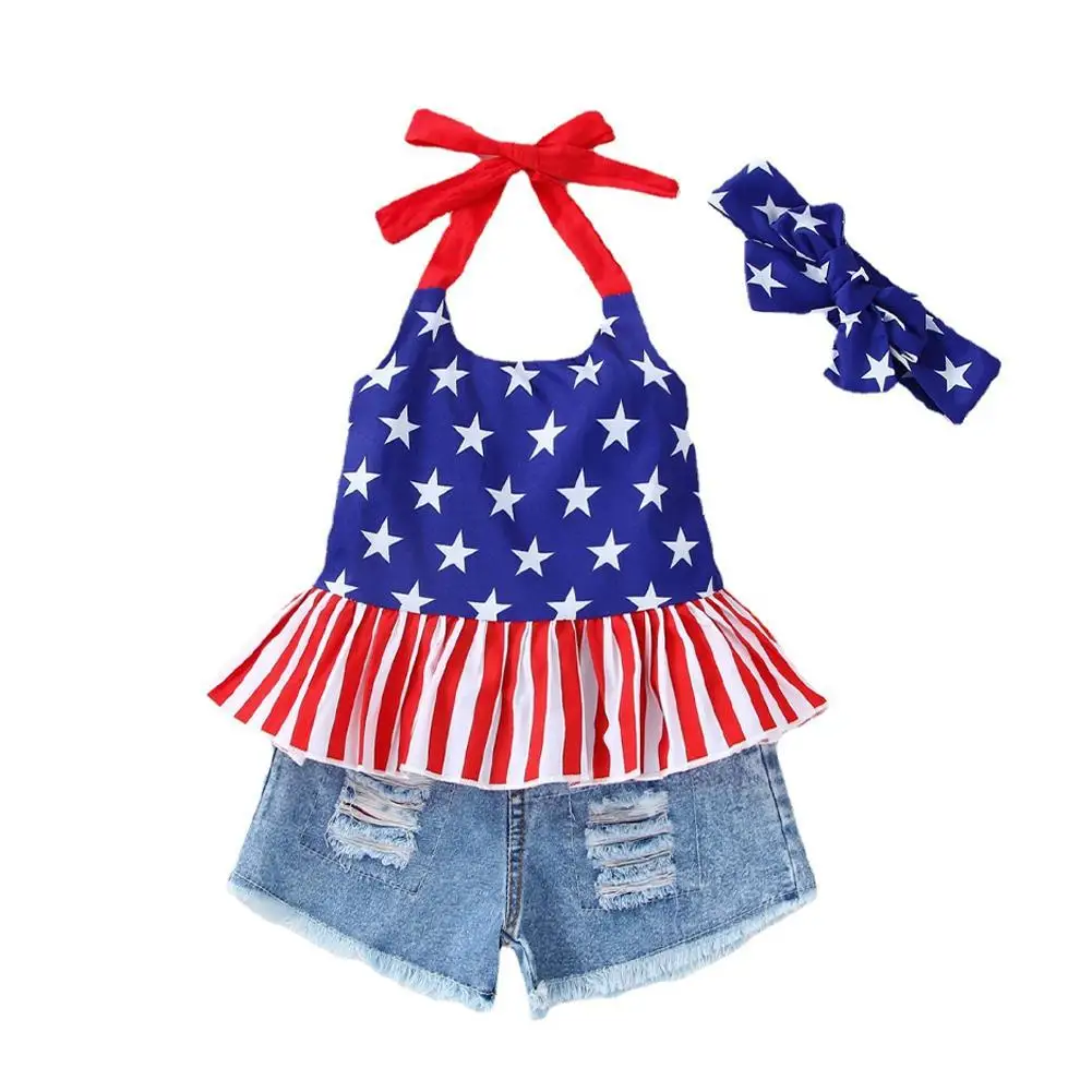 

Summer Baby Girls Boys Outfit American Flag Tee Shirt Short Pants Toddler Independence Day Clothes Set