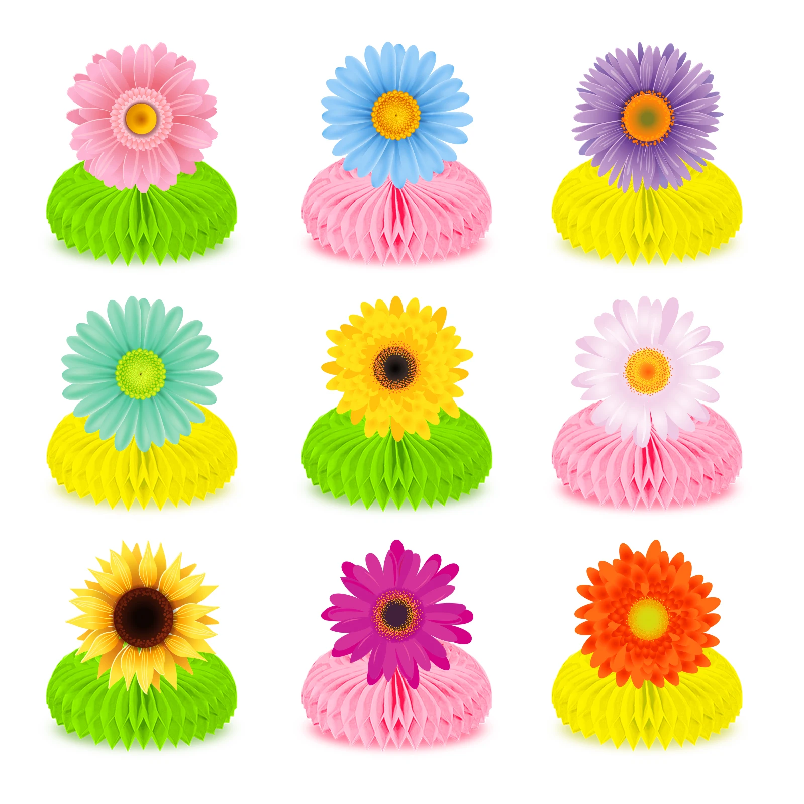

9pcs Spring Sunflowers Honeycomb Paper Desktop Ornament Crafts Display DIY Baby Shower Birthday Party Table Decoration Supplies