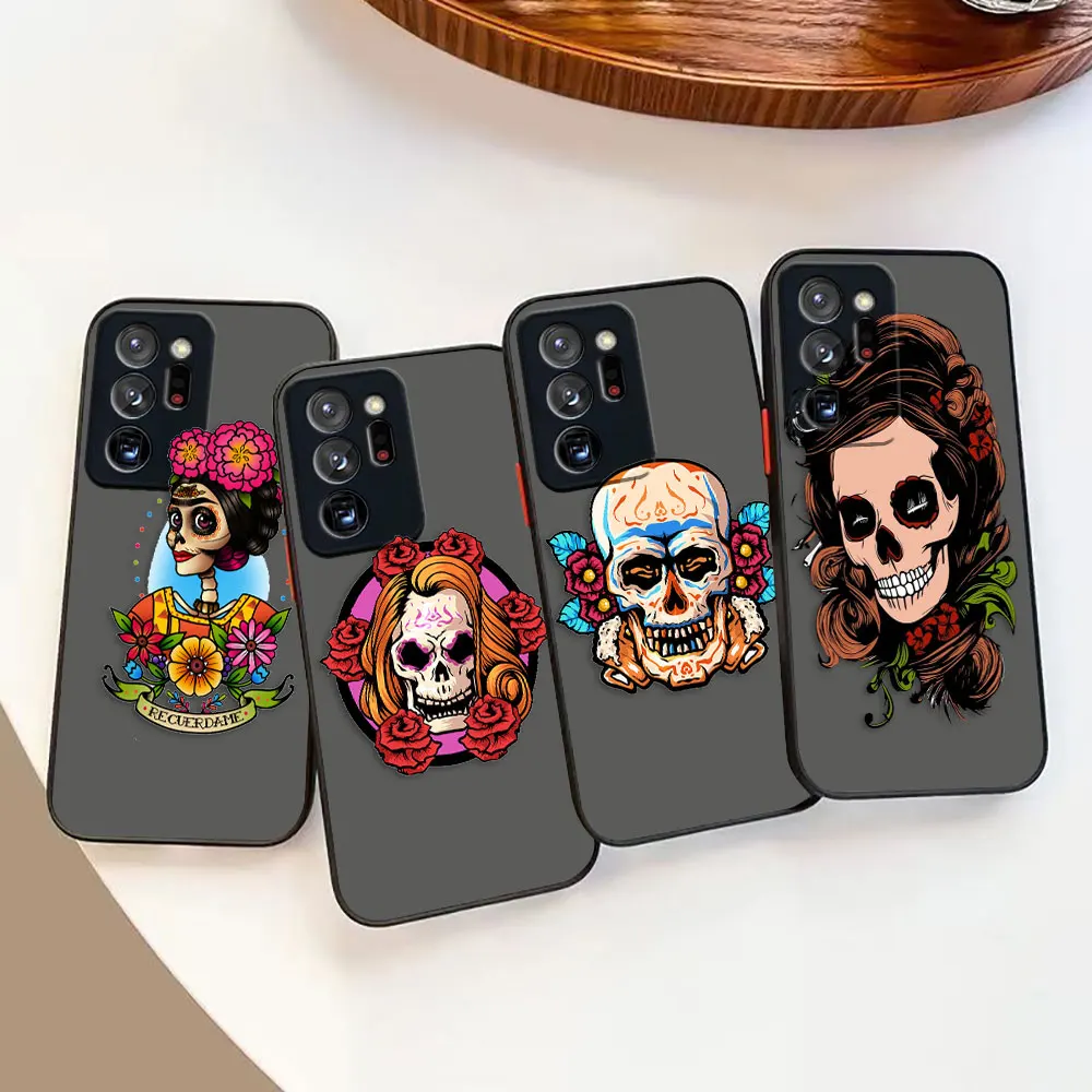 

Matte Case for Samsung Galaxy NOTE 20 9 8 A13 A12 A10 A11 7 A04E A04 A03S A02S 5G ULTRA Plus Case Funda Shell Mexican Rose Skull