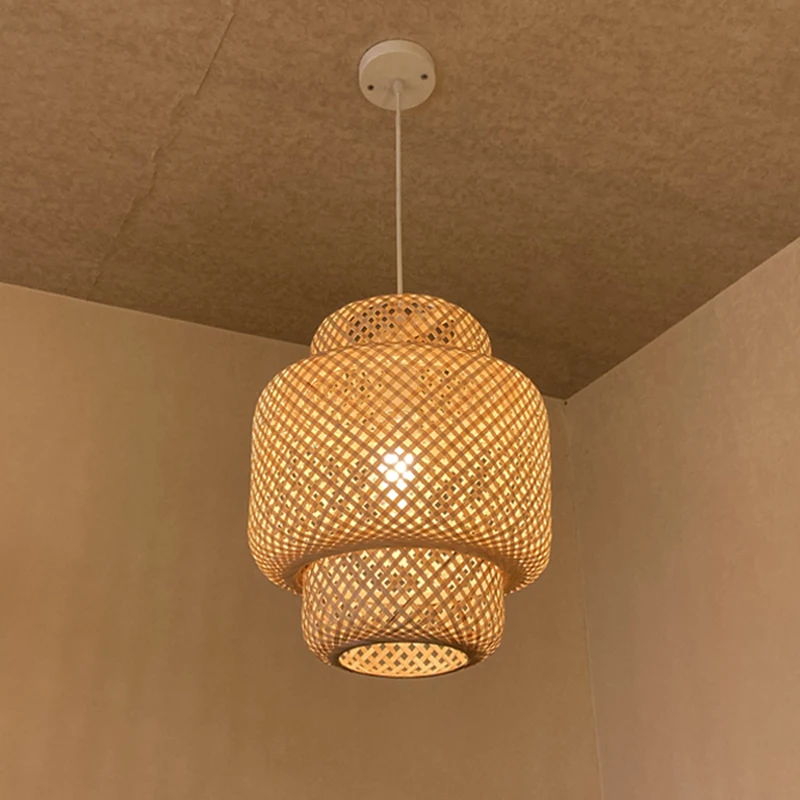 Modern Hand Woven Bamboo Art Chandelier Bamboo lantern Pendant Lamp Wicker Hanging Light for Dining Living Room Bedroom Cafe Bar