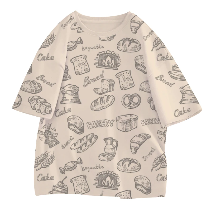 

Funny Bread Harajuku Print T-Shirt New Women's Outdoor Sports Tops Creative Fashion White T Shirt Oversized Brand Clothing Tees